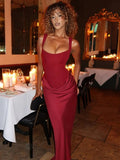 Maxi Dress Square Neckline Corset Back Lace-Up Wedding Guest - Burgundy