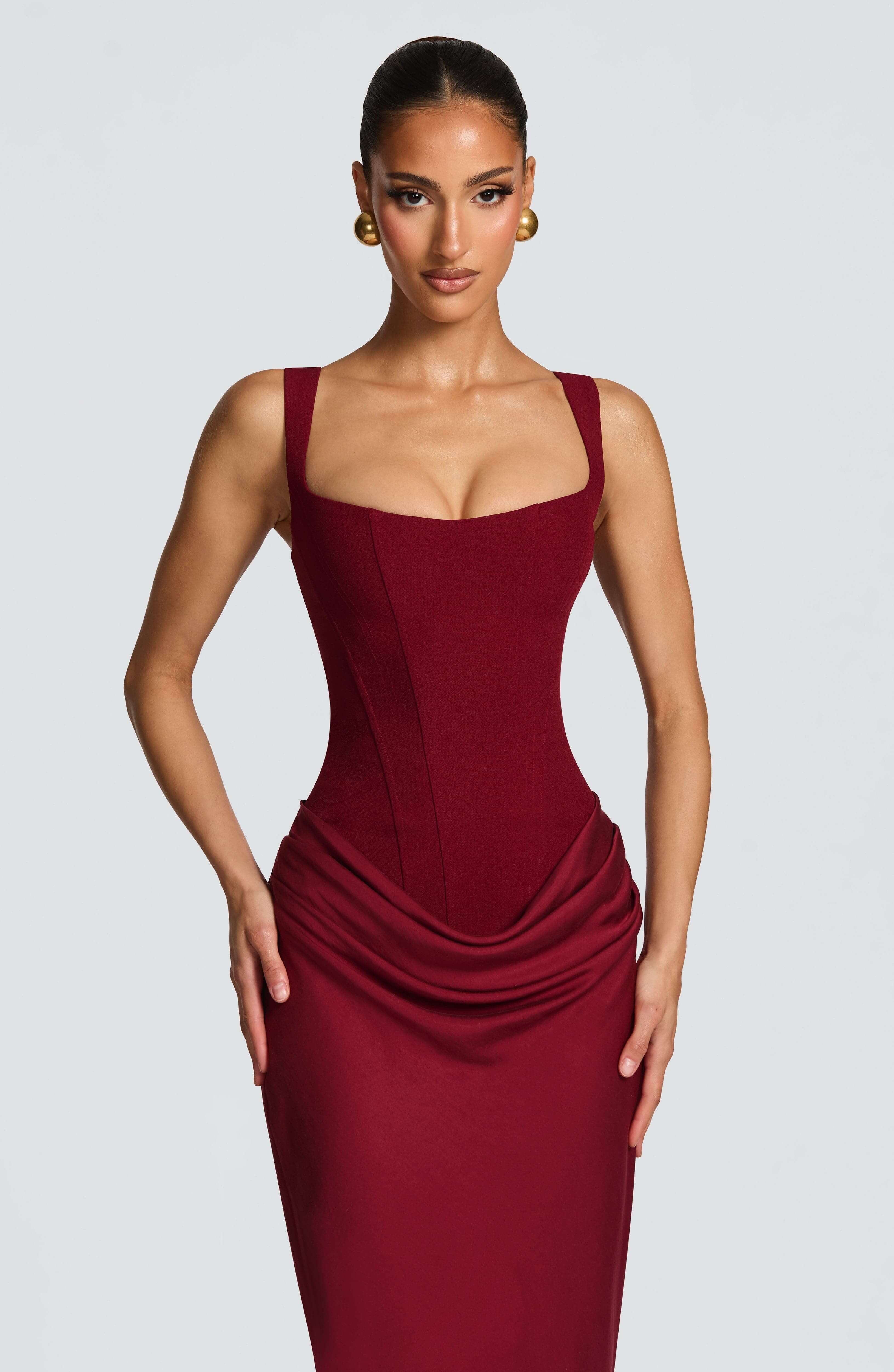 Maxi Dress Square Neckline Corset Back Lace-Up Wedding Guest