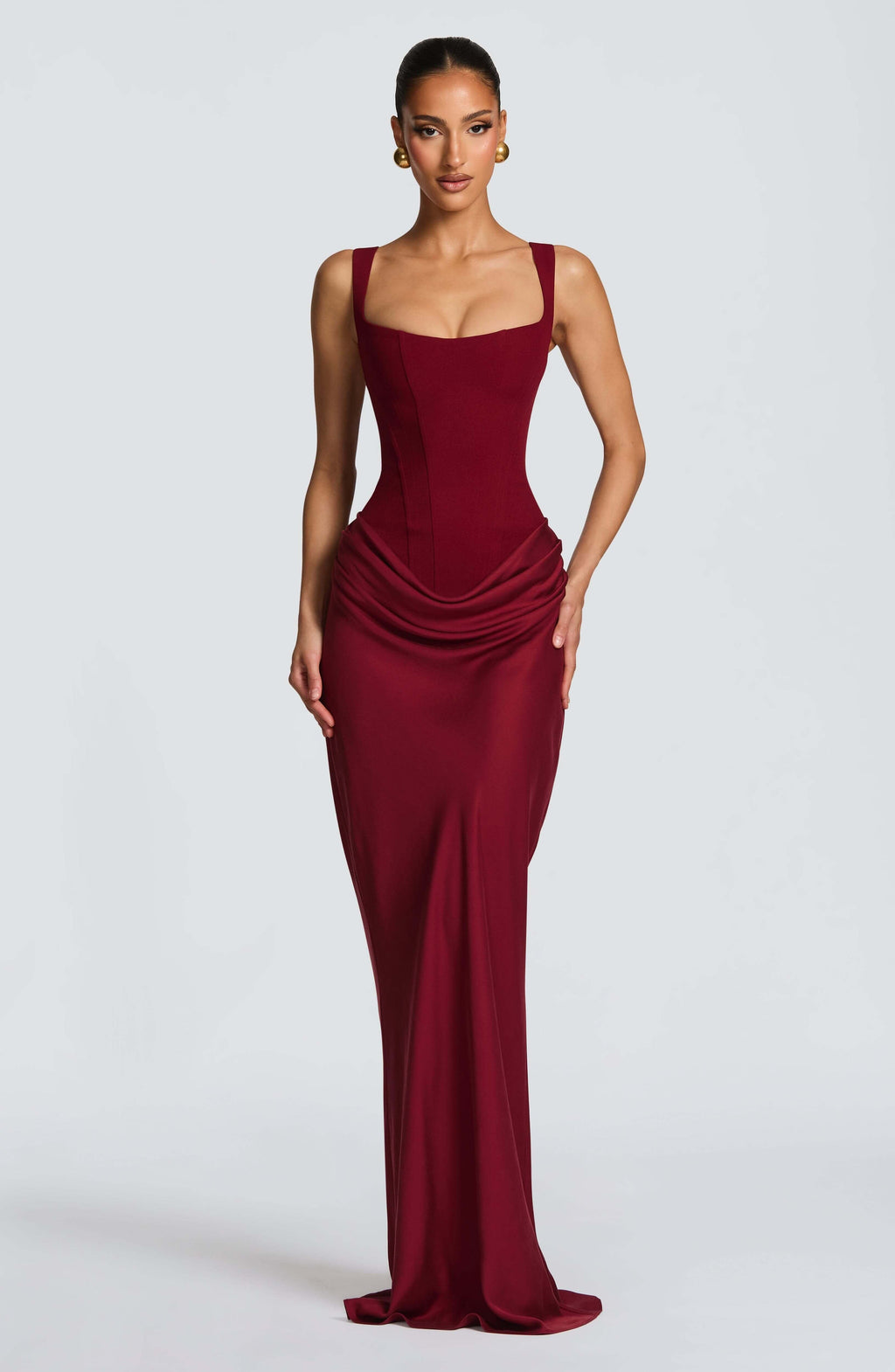 Maxi Dress Square Neckline Corset Back Lace-Up Wedding Guest