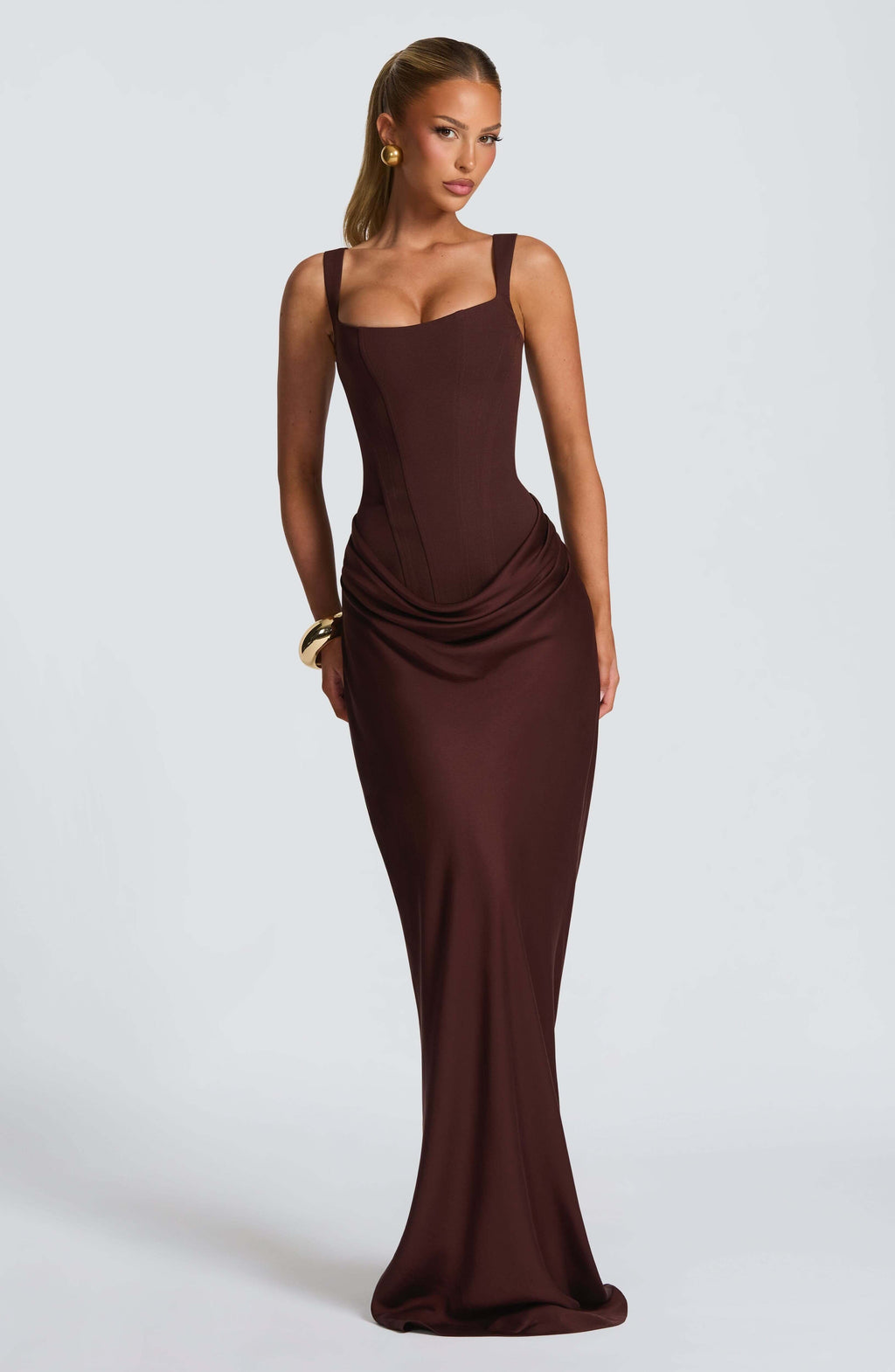 Maxi Dress Square Neckline Corset Back Lace-Up Wedding Guest
