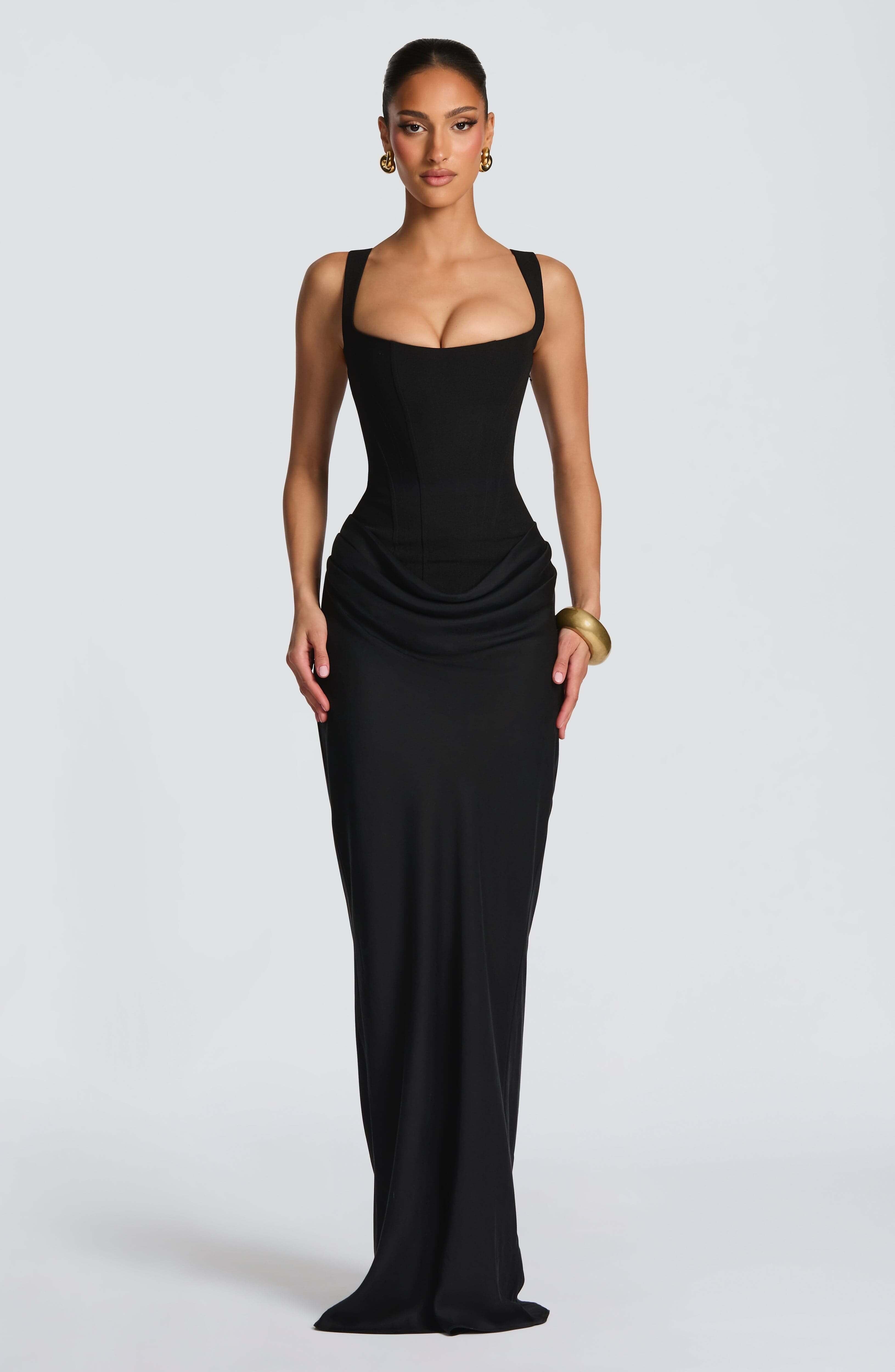Maxi Dress Square Neckline Corset Back Lace-Up Wedding Guest