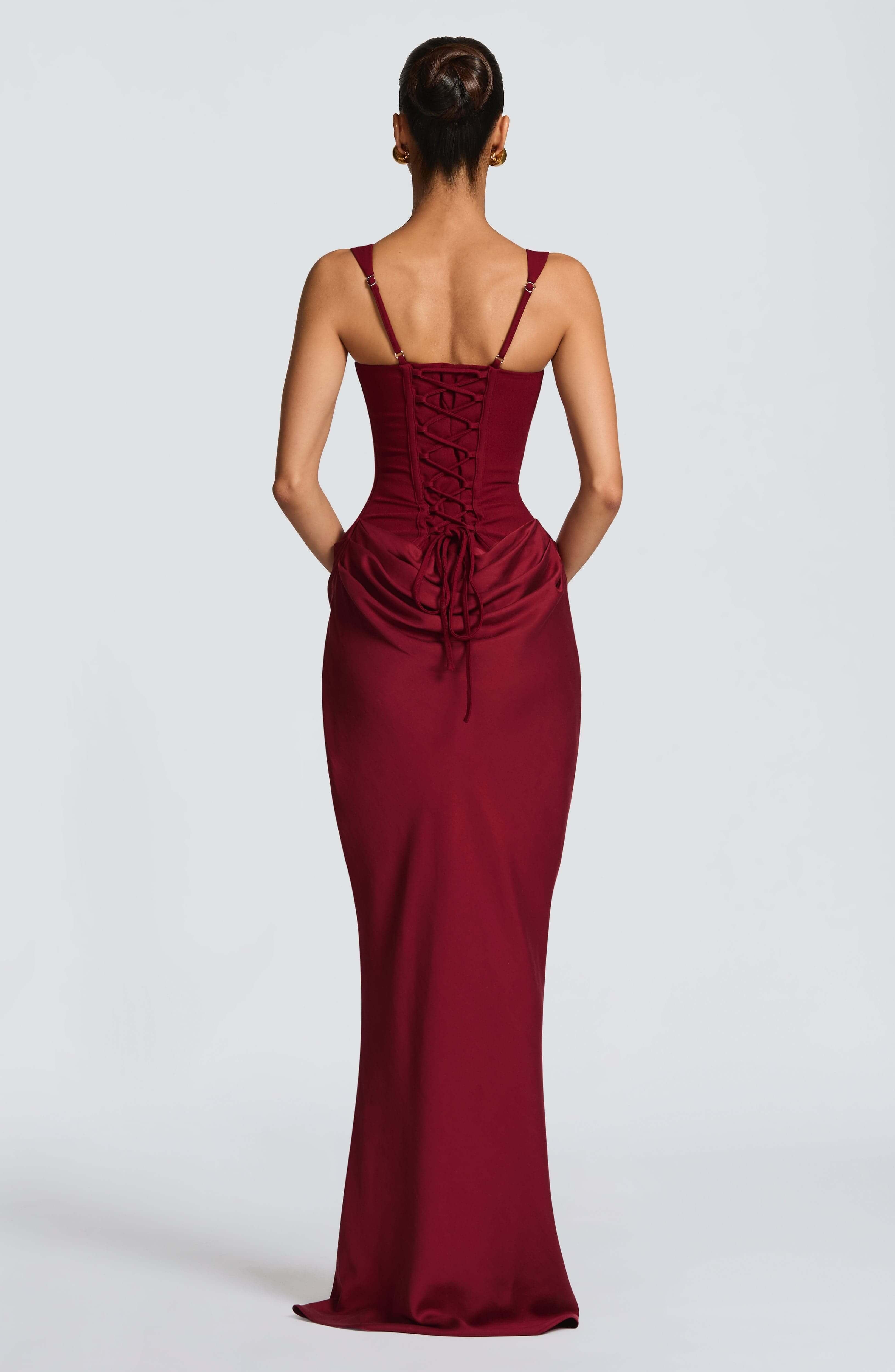 Maxi Dress Square Neckline Corset Back Lace-Up Wedding Guest