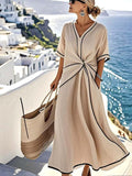 Maxi Dress Twist Front V-Neck Summer - Beige