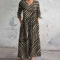 Maxi Dress V-Neck Striped 3/4 Sleeve Vintage Style - Brown & Black (Almost sold out)