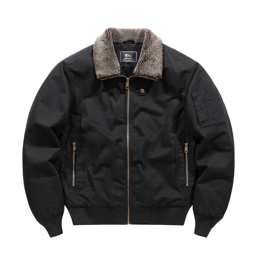 Men's Bomber Jacket Sherpa Collar Zip Front Black - Black