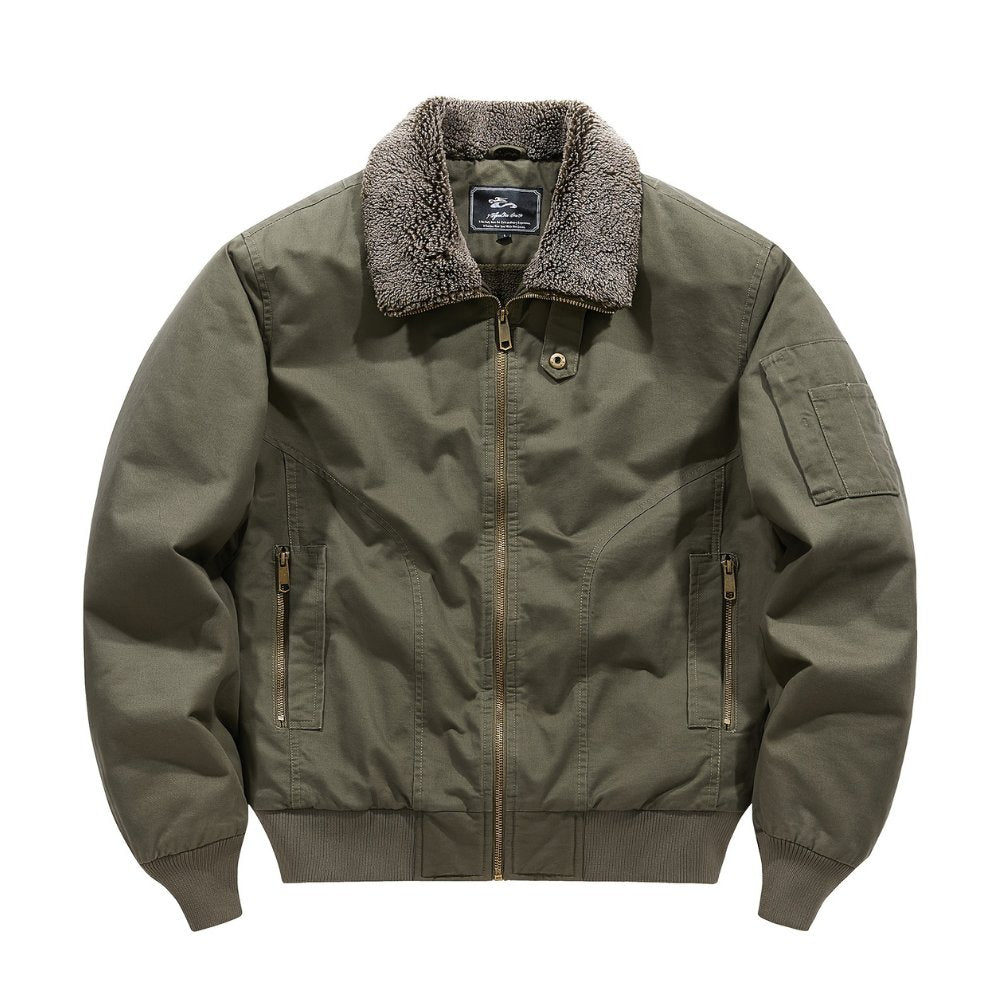 Men's Bomber Jacket Sherpa Collar Zip Front Black - Green