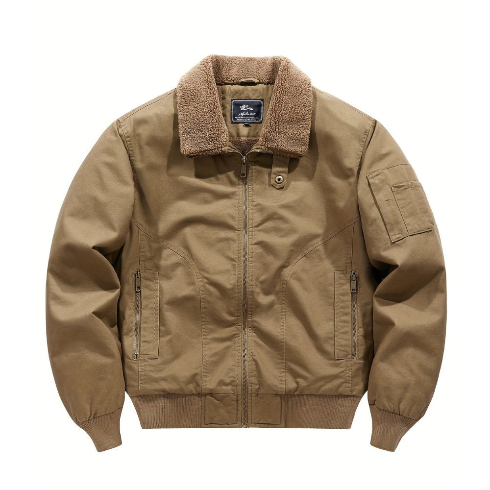 Men's Bomber Jacket Sherpa Collar Zip Front Black - Brown