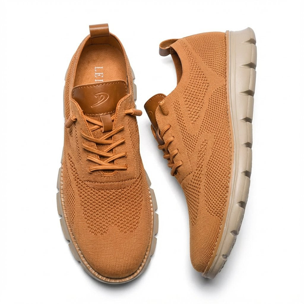 Men's Breathable Mesh Casual Lace-Up Sneakers - Camello