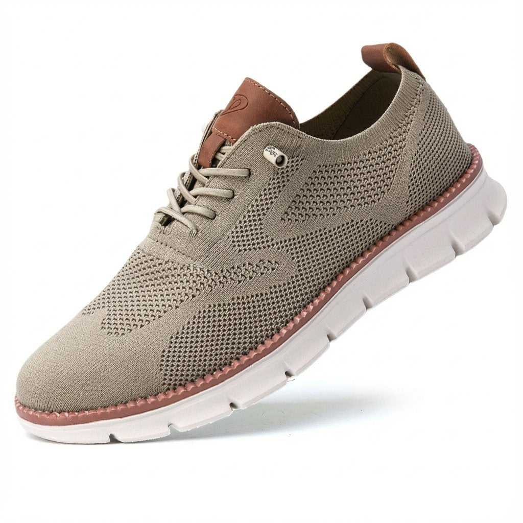 Men's Breathable Mesh Casual Lace-Up Sneakers - Caqui