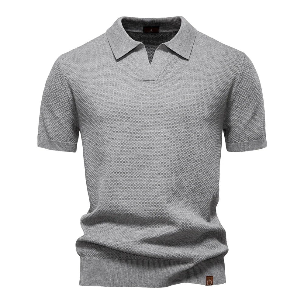 Men's Buttonless Polo Shirt Short Sleeve Textured Knit - Light Gray