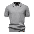 Men's Buttonless Polo Shirt Short Sleeve Textured Knit - Light Gray