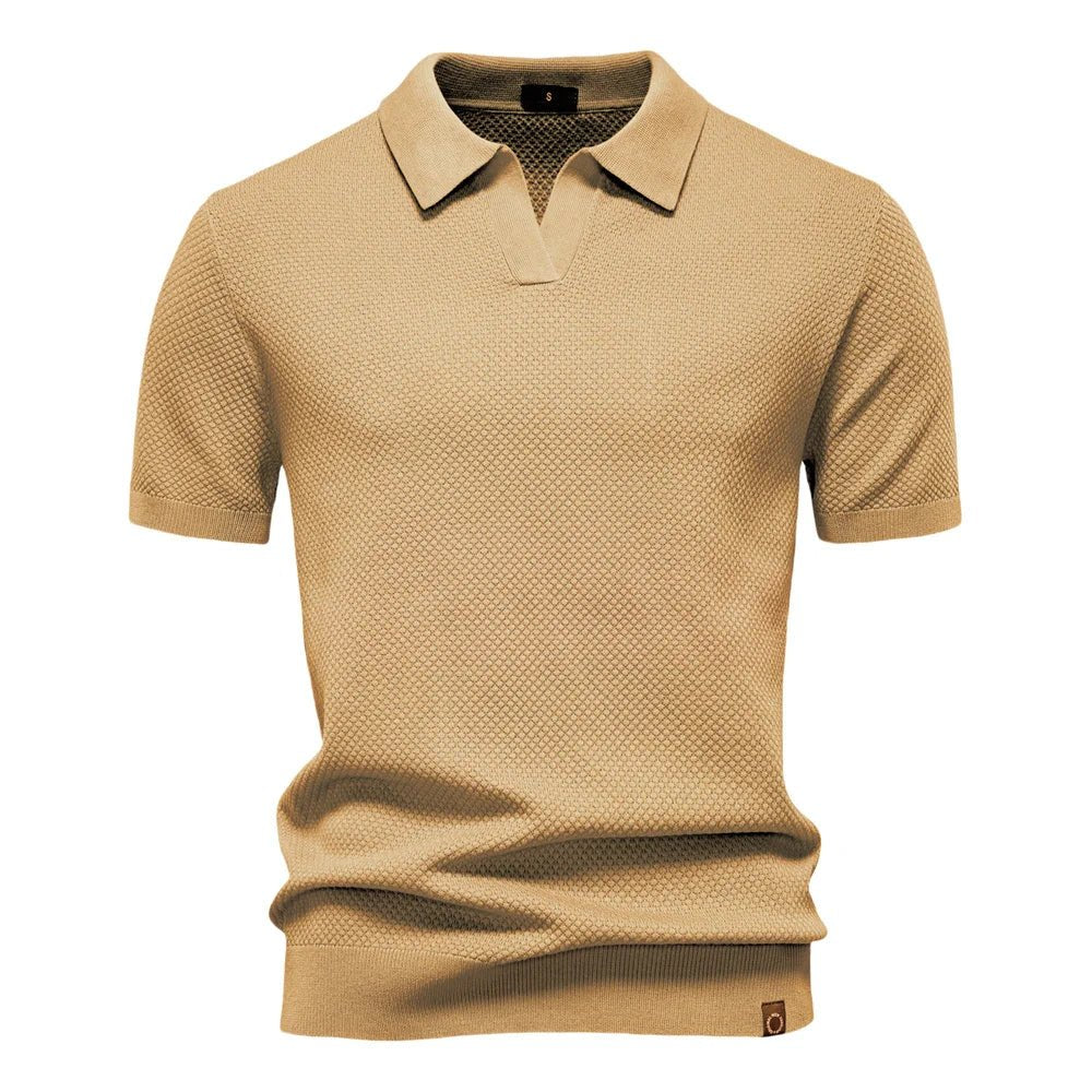 Men's Buttonless Polo Shirt Short Sleeve Textured Knit - Brown