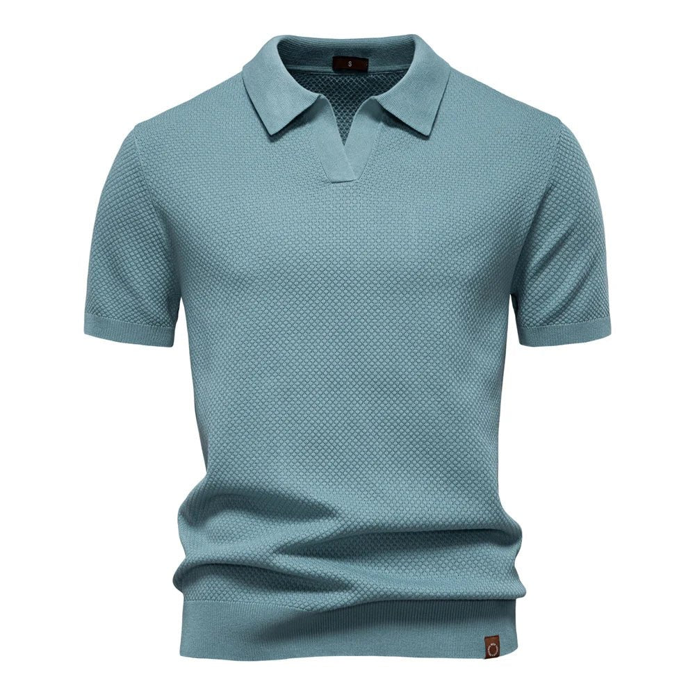 Men's Buttonless Polo Shirt Short Sleeve Textured Knit - Teal