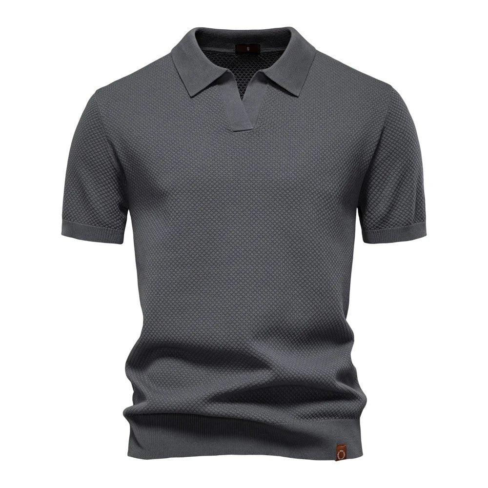 Men's Buttonless Polo Shirt Short Sleeve Textured Knit - Dark Gray