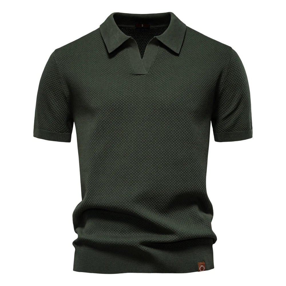 Men's Buttonless Polo Shirt Short Sleeve Textured Knit - Green
