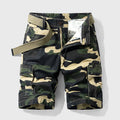 Men's Camouflage Multi-Pocket Cargo Shorts with Belt - Green