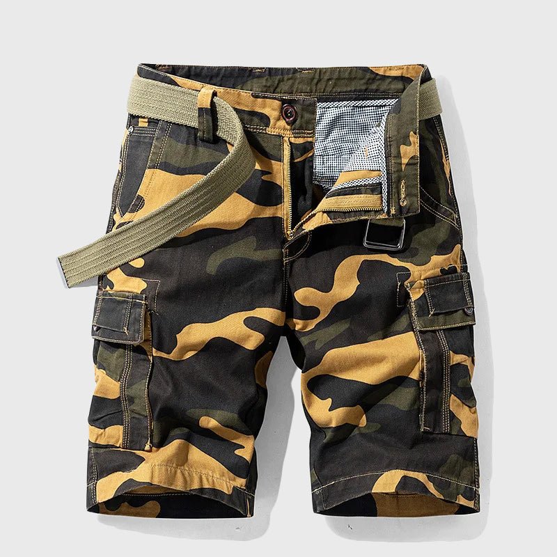 Men's Camouflage Multi-Pocket Cargo Shorts with Belt - Yellow