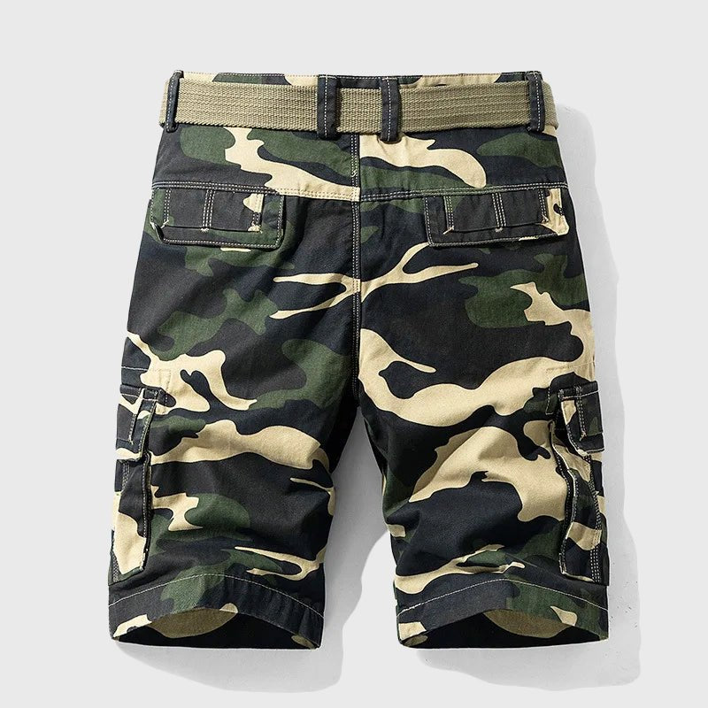 Men's Camouflage Multi-Pocket Cargo Shorts with Belt