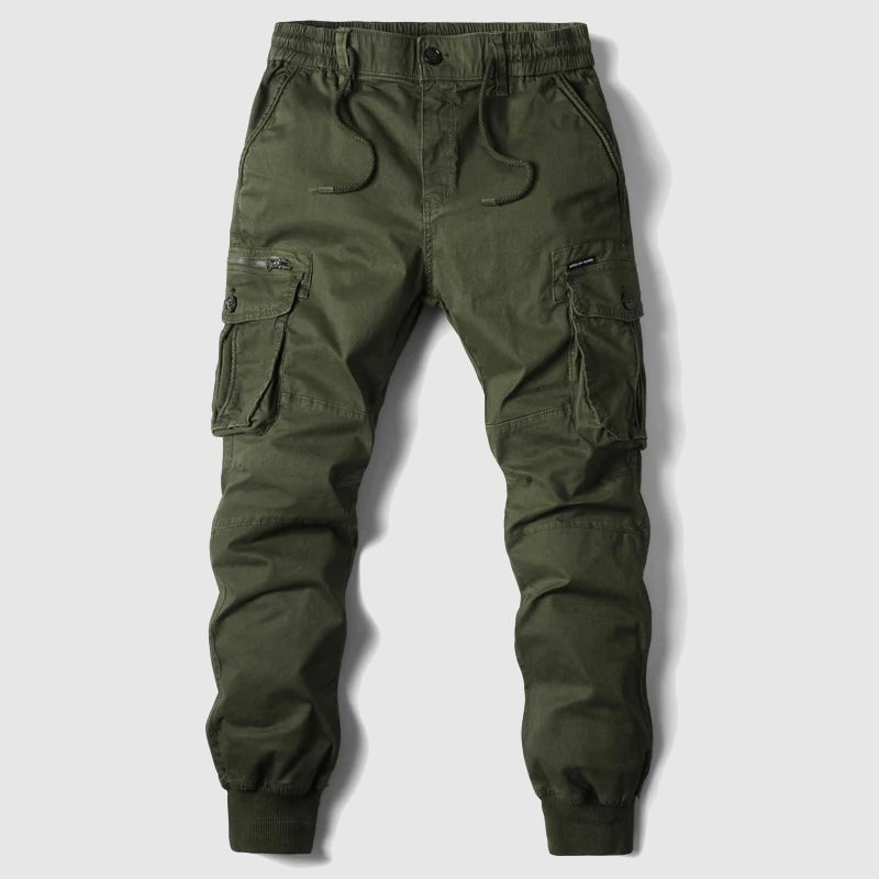 Men's Cargo Jogger Pants Slim Fit Utility Pockets Ribbed Cuffs - Green