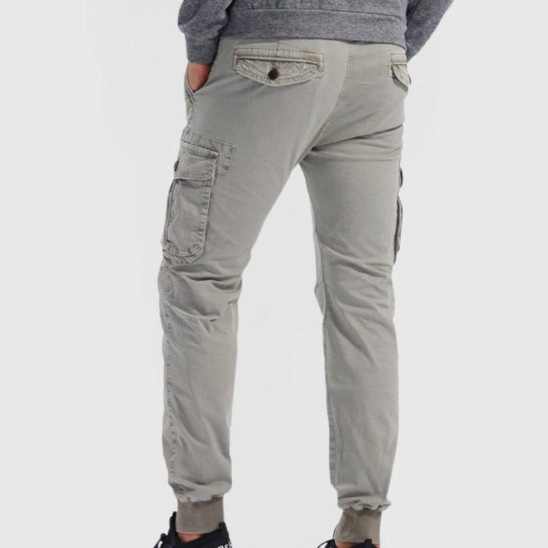 Men's Cargo Jogger Pants Slim Fit Utility Pockets Ribbed Cuffs