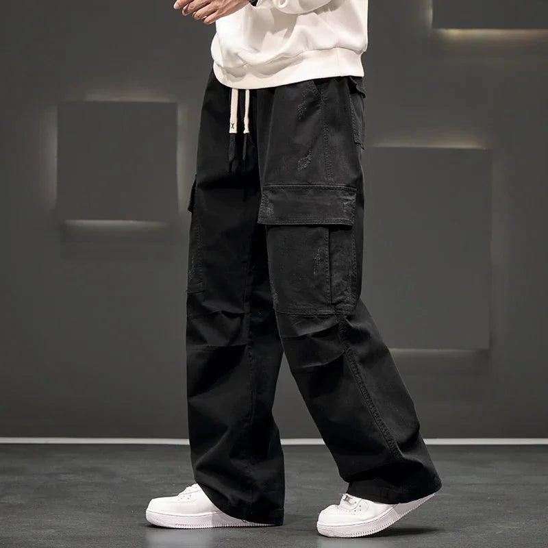 Men's Cargo Pants Multiple Pockets Straight Leg Utility - Black