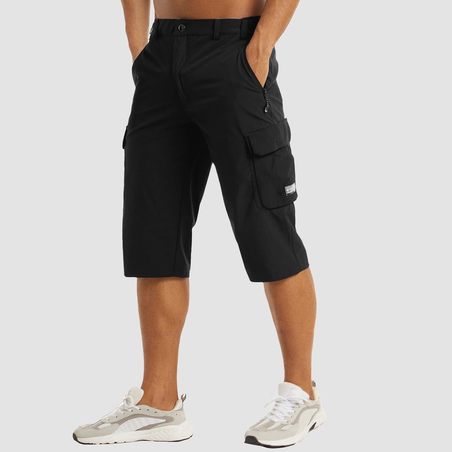 Men's Cargo Shorts Knee Length with Multiple Pockets - Black