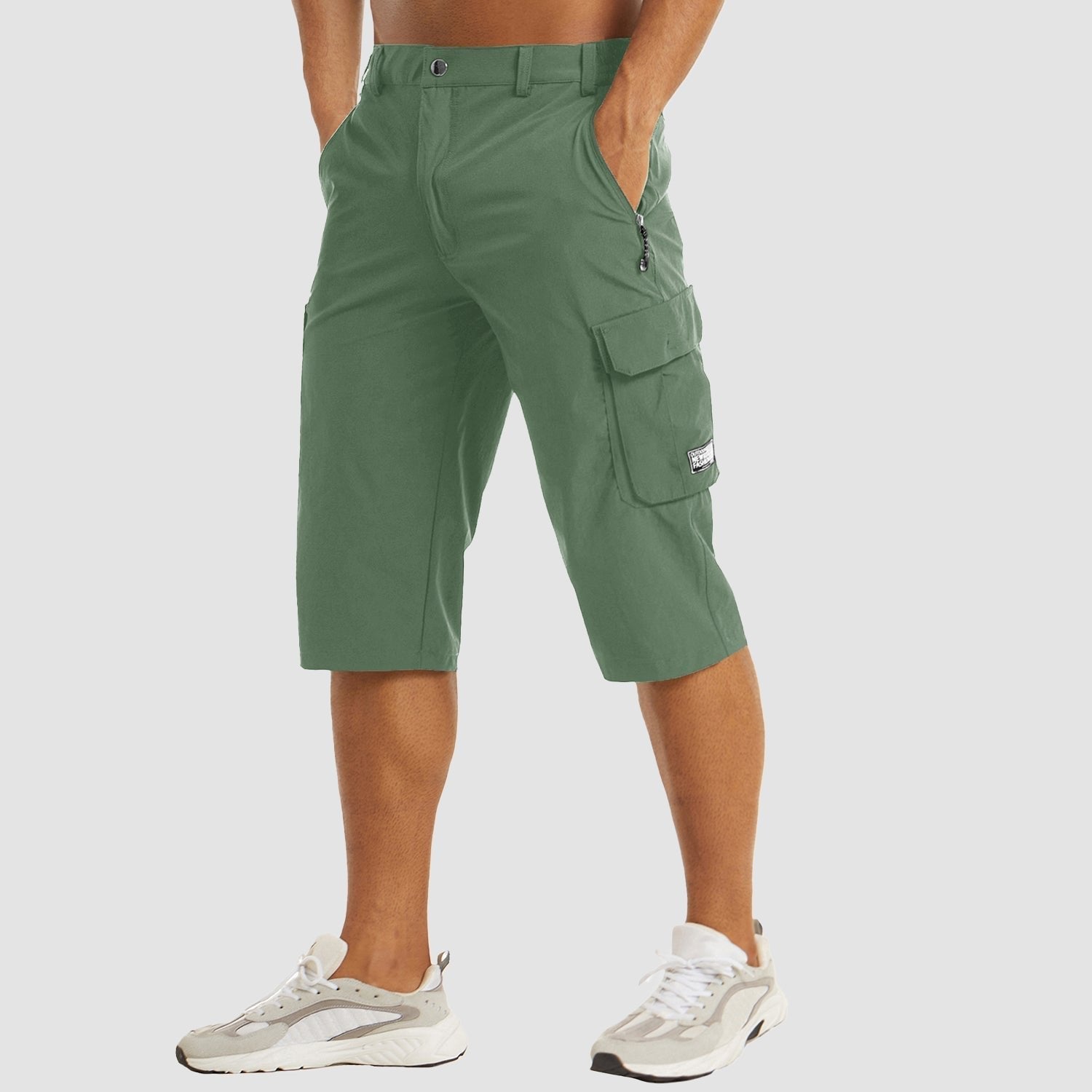 Men's Cargo Shorts Knee Length with Multiple Pockets - Green