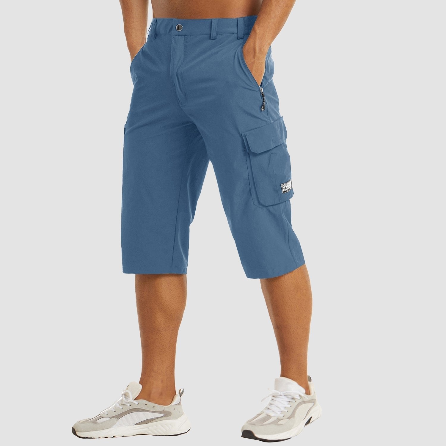 Men's Cargo Shorts Knee Length with Multiple Pockets - Light Blue