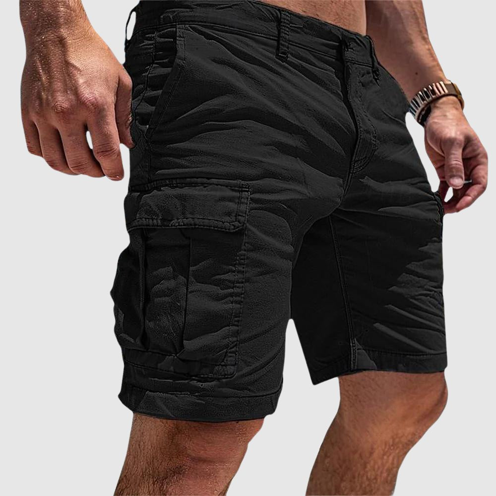 Men's Cargo Shorts Side Pockets Knee Length Cotton Casual - Black