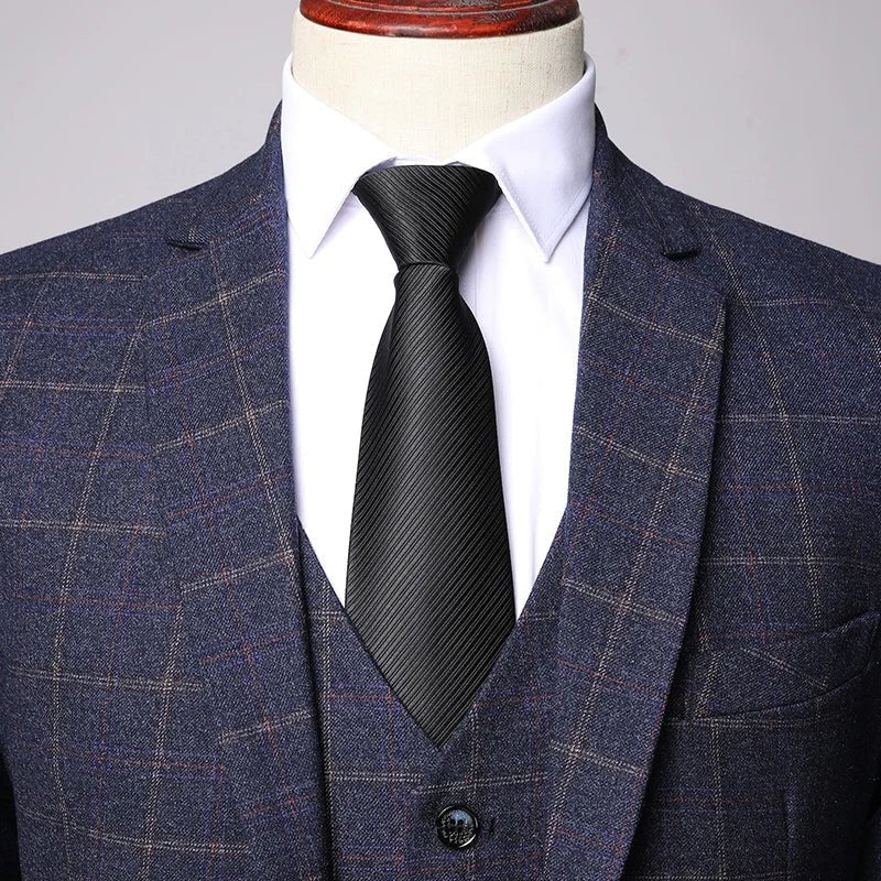 Men's Classic Three-Piece Checked Wool Suit