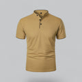 Men's Cotton Mandarin Collar Short-Sleeve Polo Shirt - Khaki