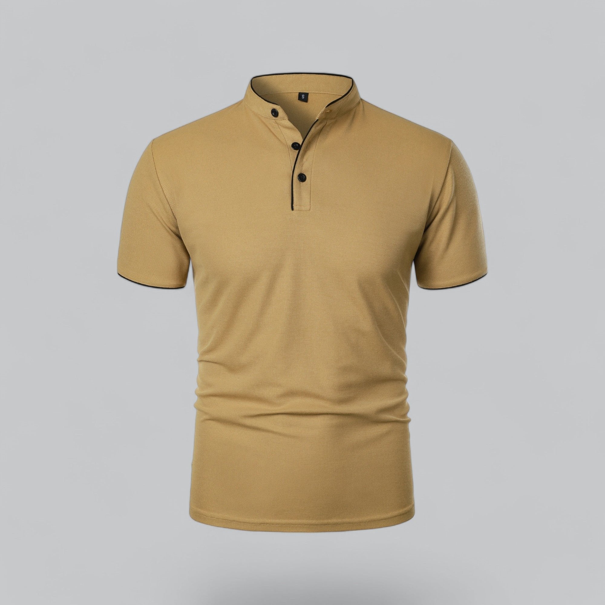 Men's Cotton Mandarin Collar Short-Sleeve Polo Shirt - Khaki
