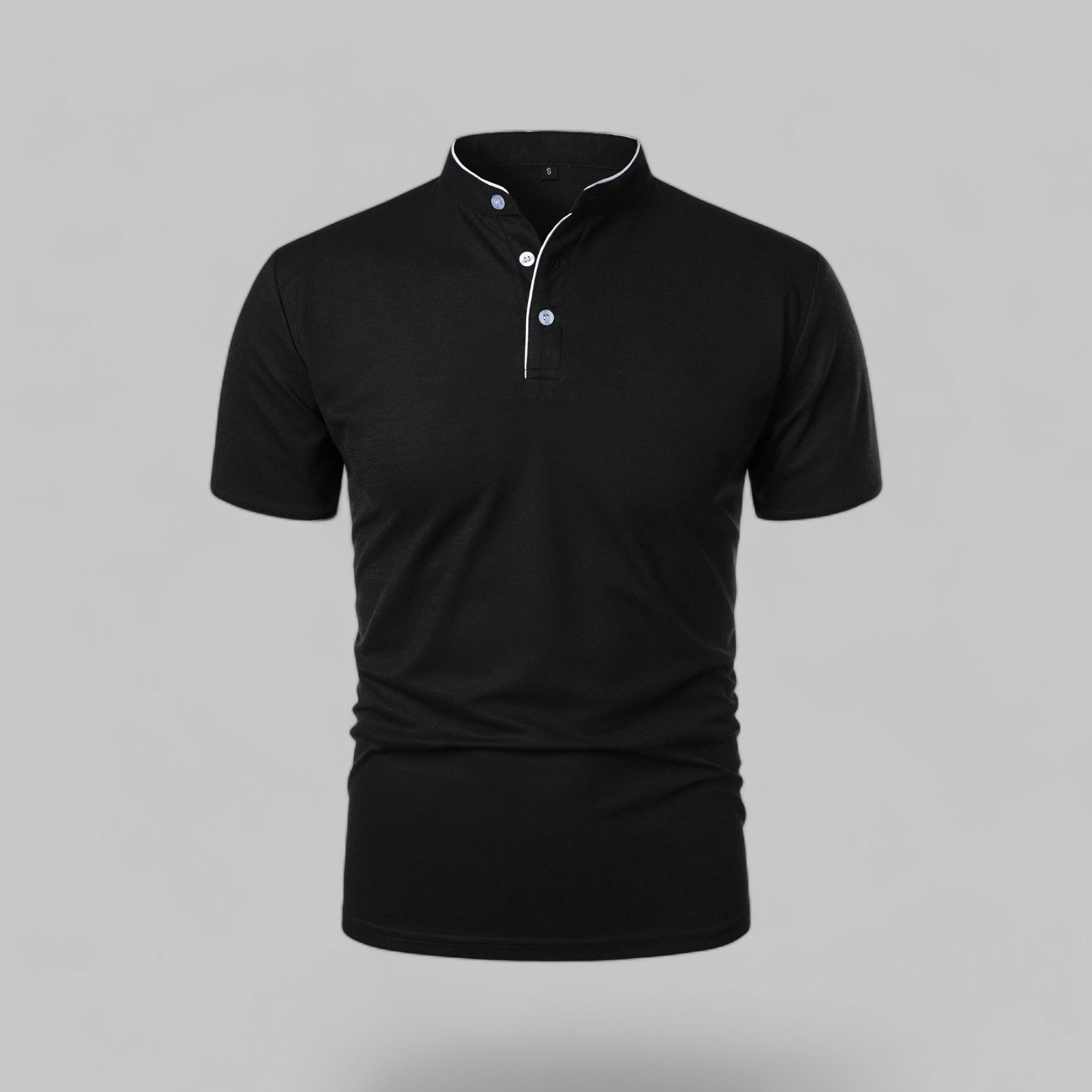 Men's Cotton Mandarin Collar Short-Sleeve Polo Shirt - Black