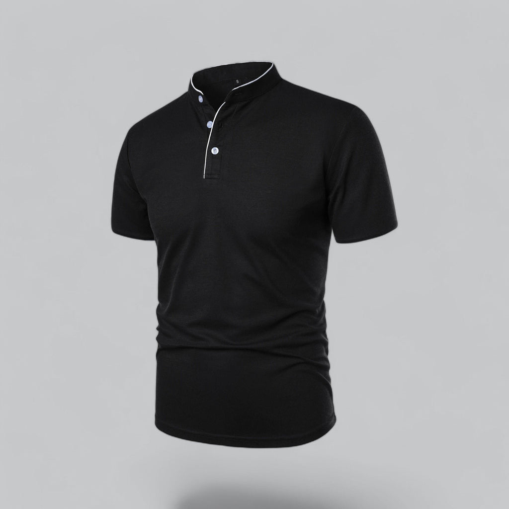 Men's Cotton Mandarin Collar Short-Sleeve Polo Shirt
