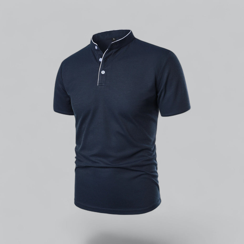 Men's Cotton Mandarin Collar Short-Sleeve Polo Shirt