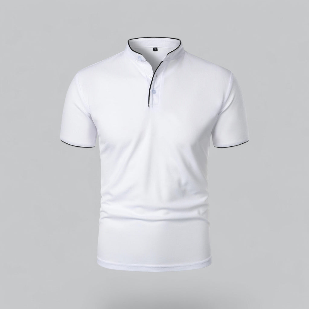 Men's Cotton Mandarin Collar Short-Sleeve Polo Shirt - White