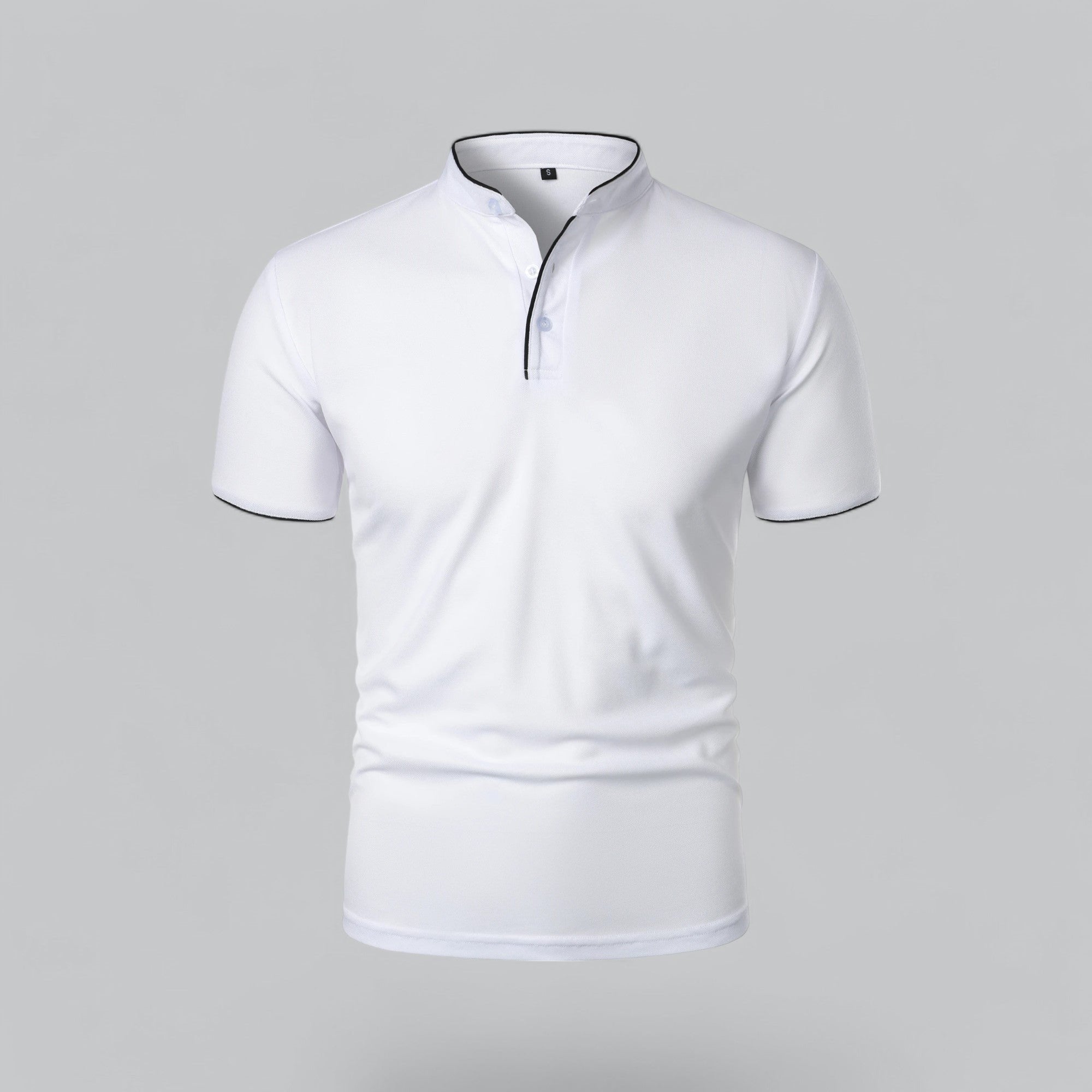 Men's Cotton Mandarin Collar Short-Sleeve Polo Shirt - White
