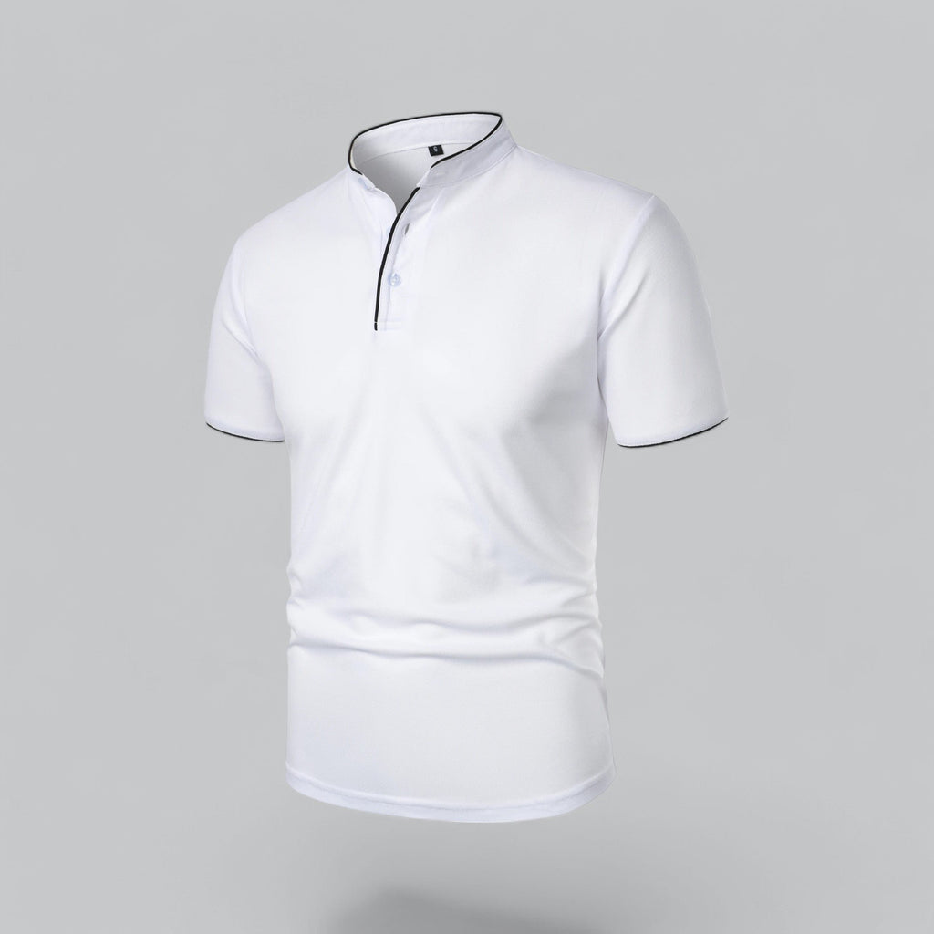 Men's Cotton Mandarin Collar Short-Sleeve Polo Shirt