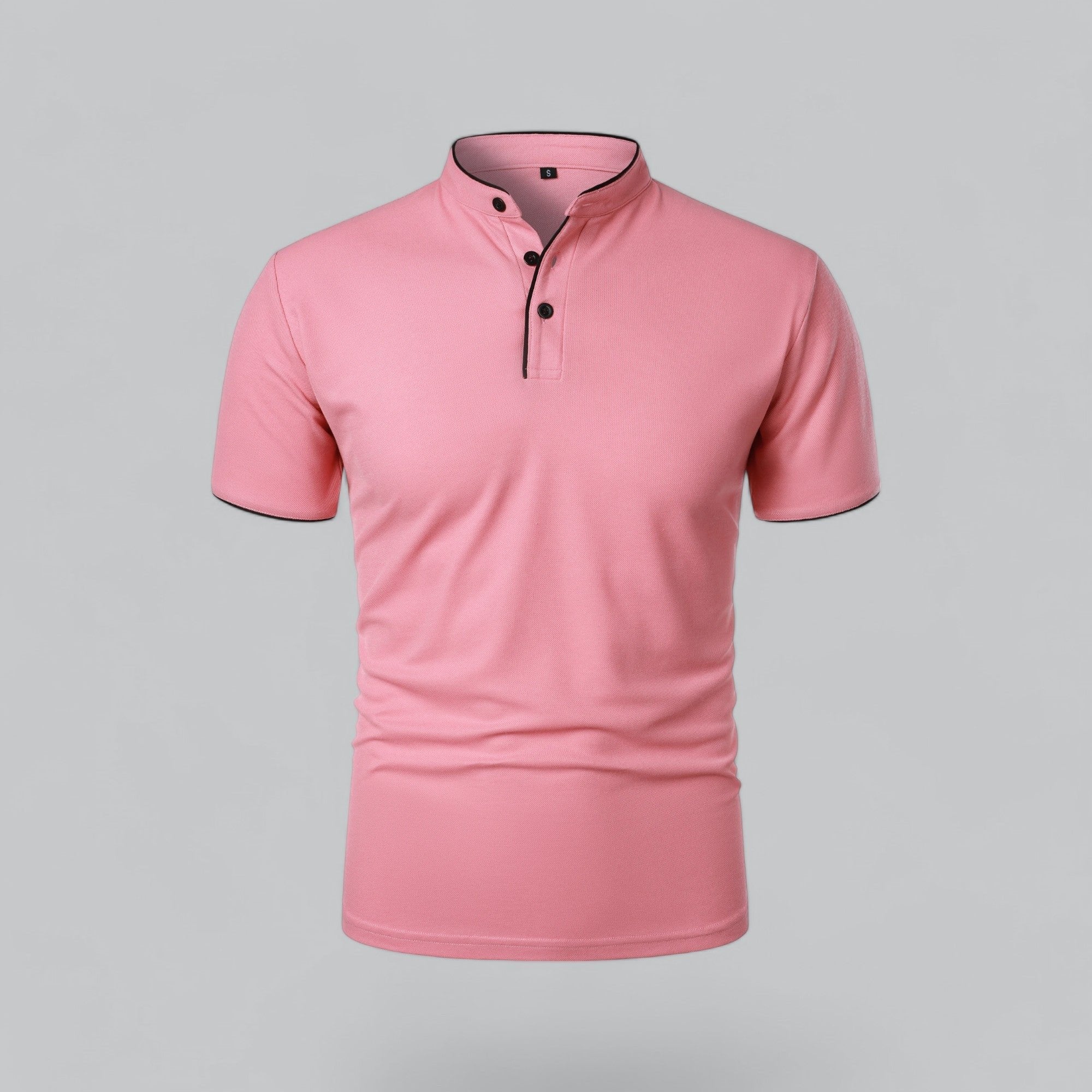 Men's Cotton Mandarin Collar Short-Sleeve Polo Shirt - Pink