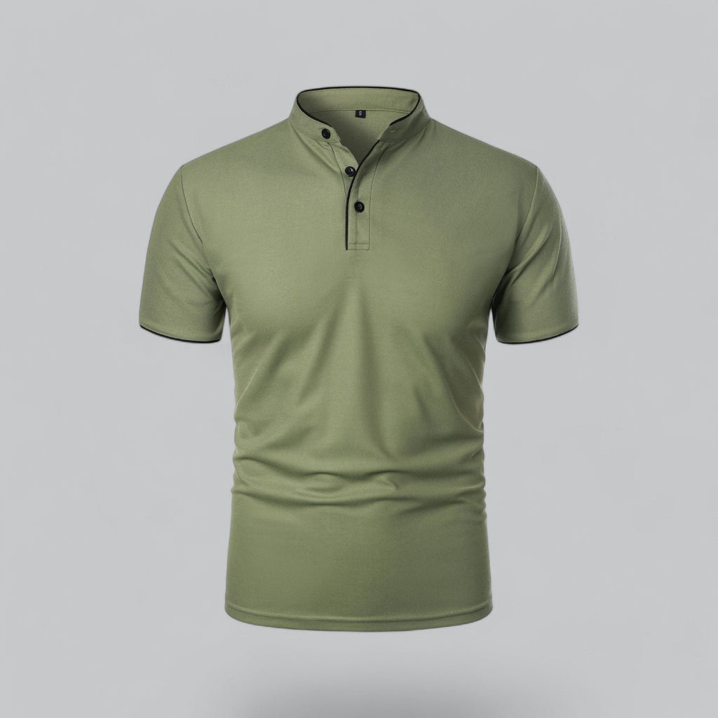 Men's Cotton Mandarin Collar Short-Sleeve Polo Shirt - Green
