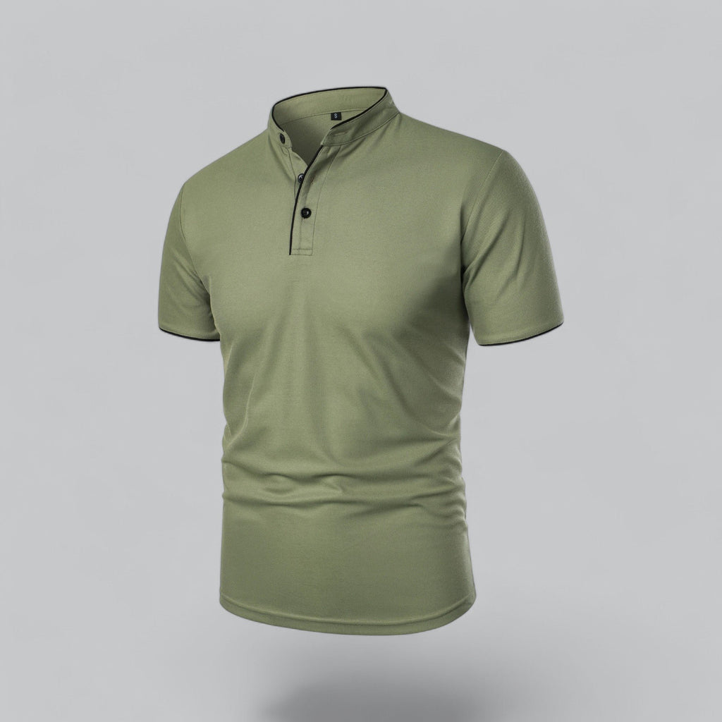 Men's Cotton Mandarin Collar Short-Sleeve Polo Shirt