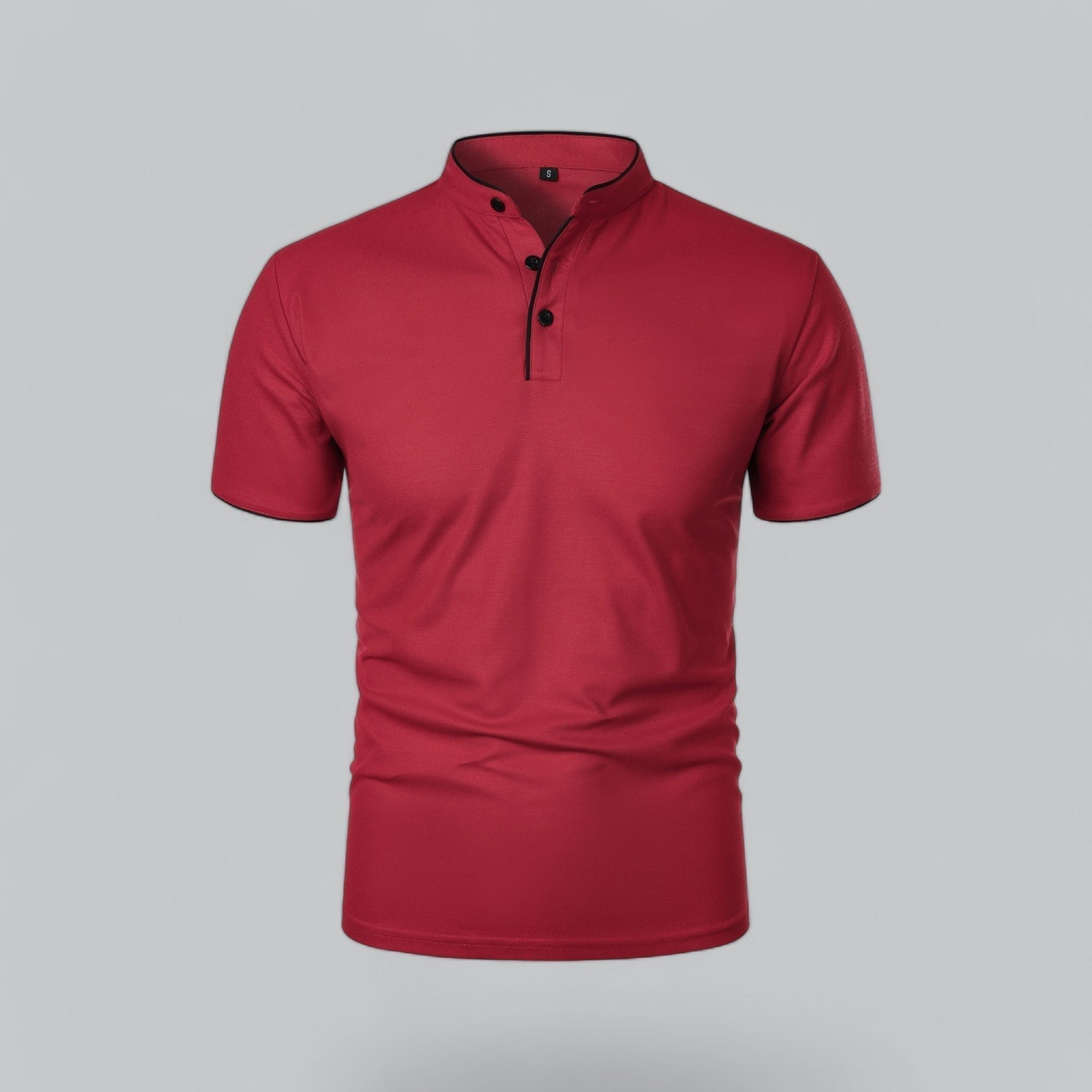 Men's Cotton Mandarin Collar Short-Sleeve Polo Shirt - Dark Red