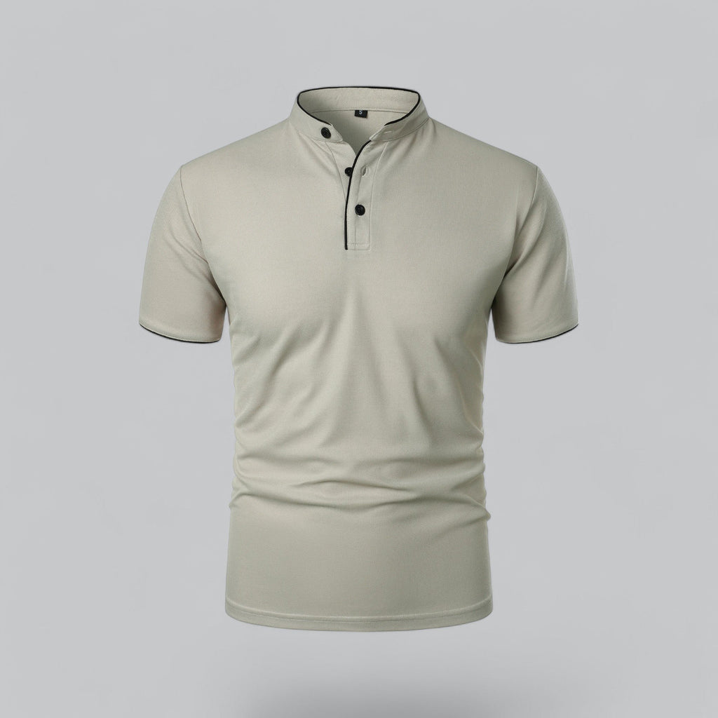 Men's Cotton Mandarin Collar Short-Sleeve Polo Shirt - Light Grey