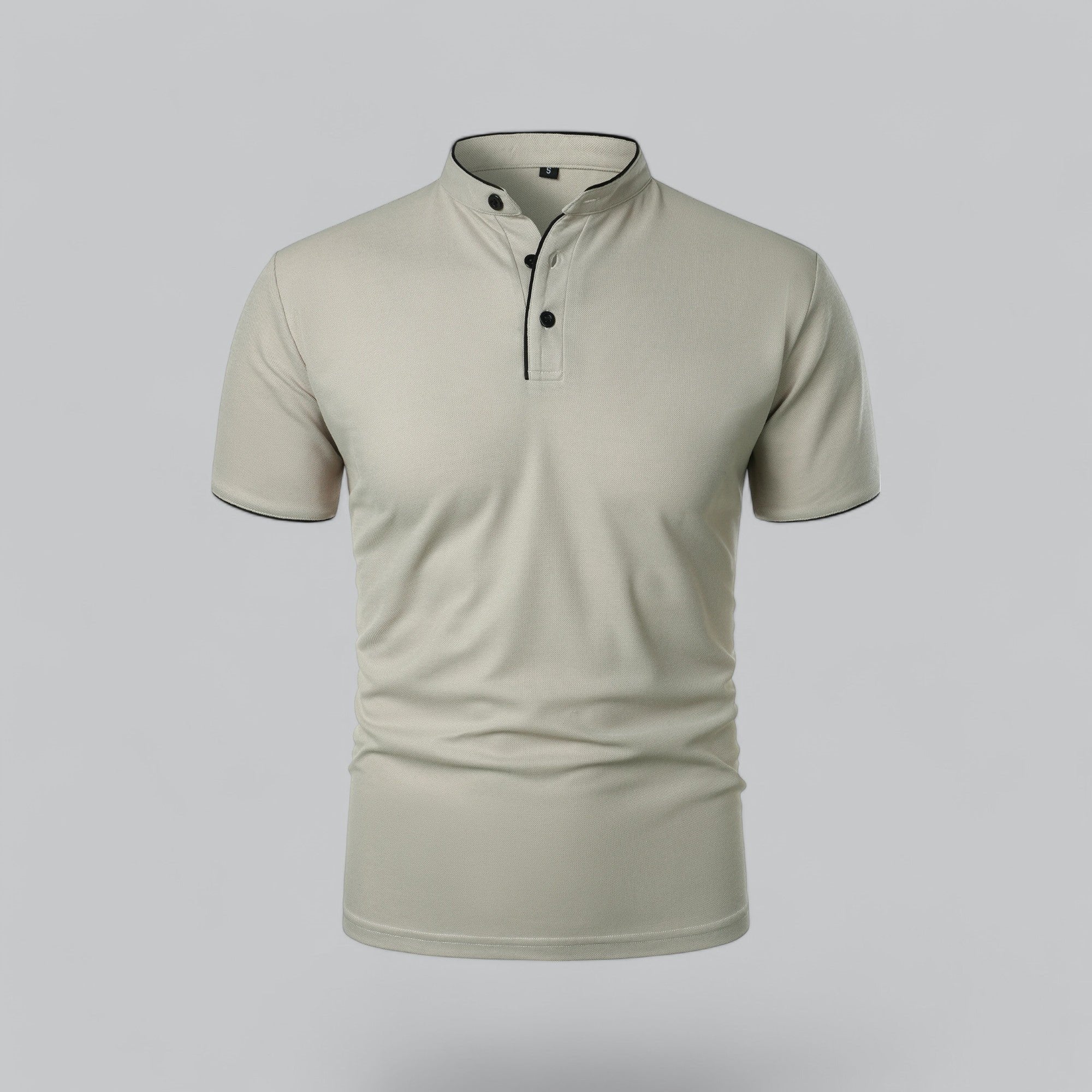 Men's Cotton Mandarin Collar Short-Sleeve Polo Shirt - Light Grey