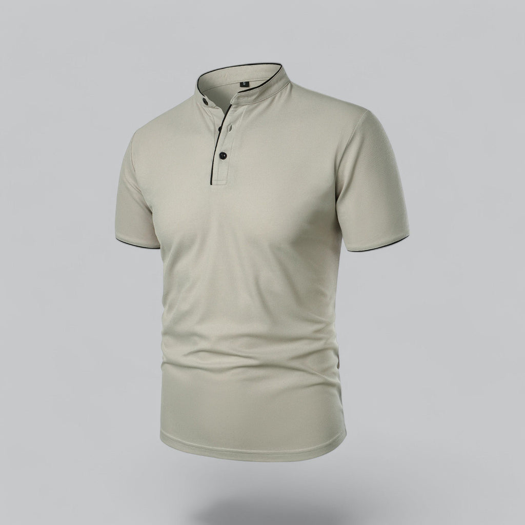Men's Cotton Mandarin Collar Short-Sleeve Polo Shirt