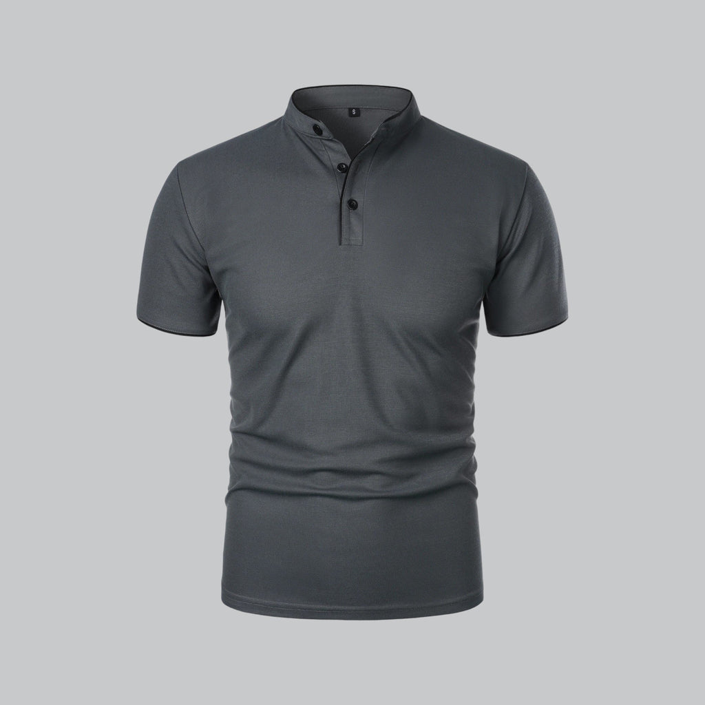 Men's Cotton Mandarin Collar Short-Sleeve Polo Shirt - Dark Grey