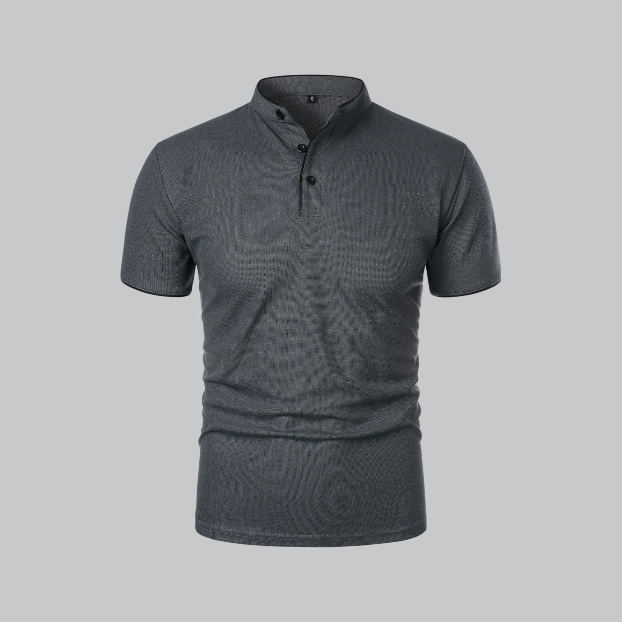 Men's Cotton Mandarin Collar Short-Sleeve Polo Shirt - Dark Grey