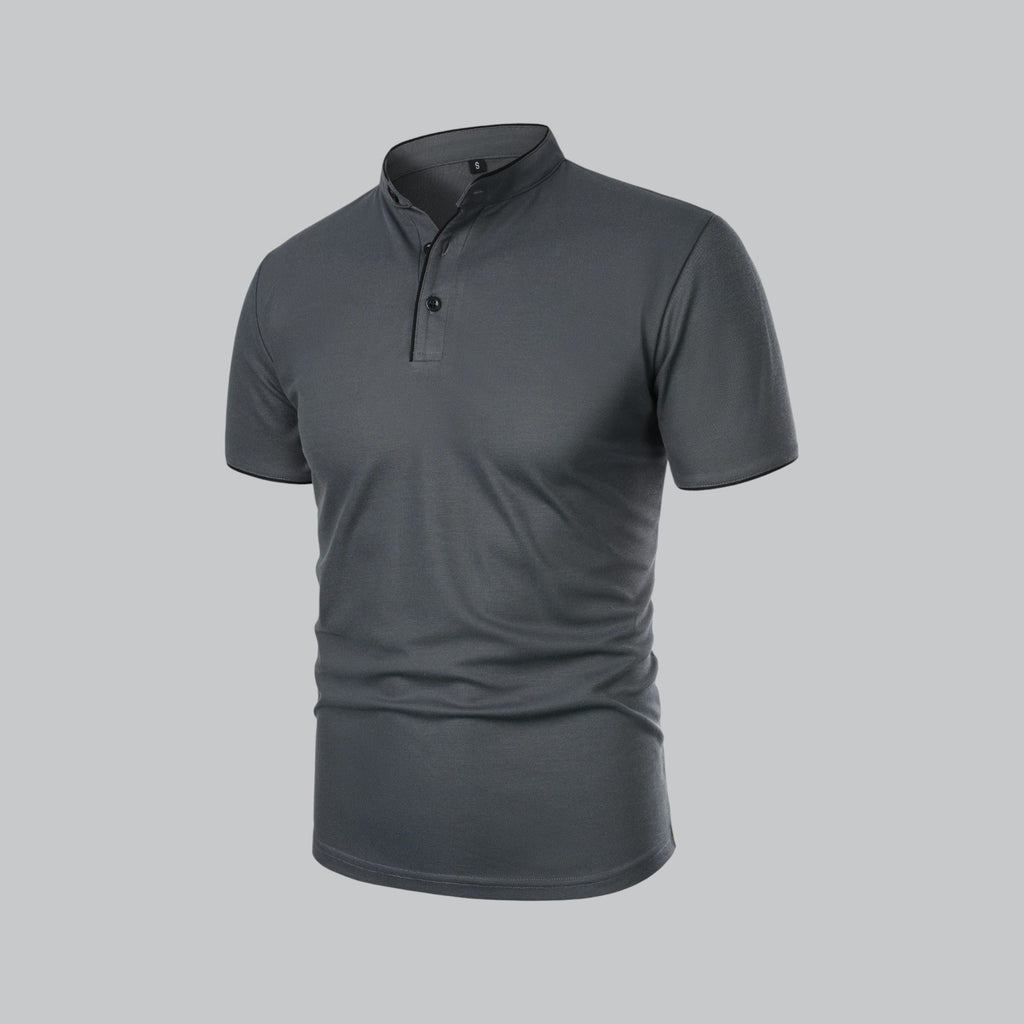 Men's Cotton Mandarin Collar Short-Sleeve Polo Shirt