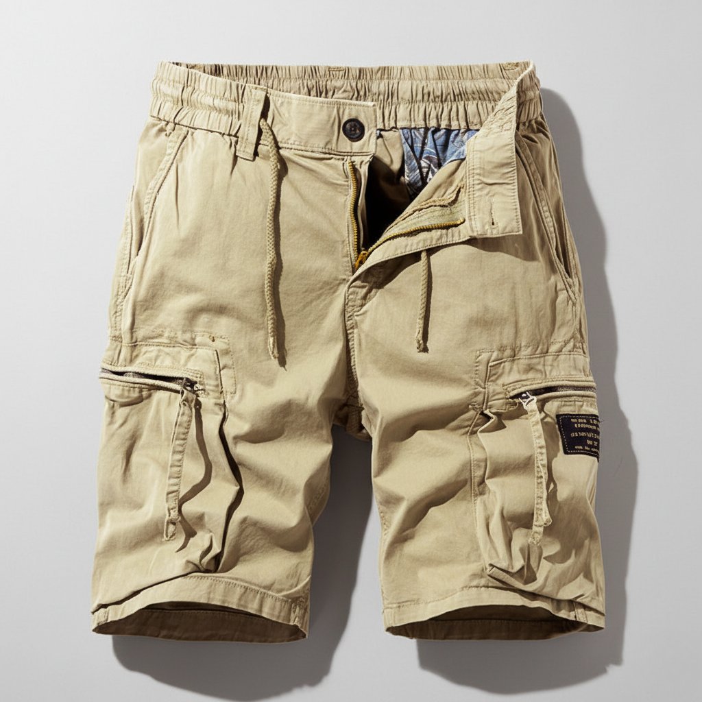 Men's Elastic-Waist Multi-Pocket Combat Cargo Shorts - Khaki