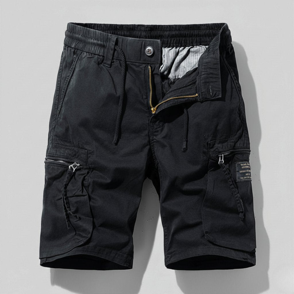 Men's Elastic-Waist Multi-Pocket Combat Cargo Shorts - Black